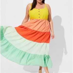 Torrid Maxi Seersucker Tiered Dress sun dress 4X 26
